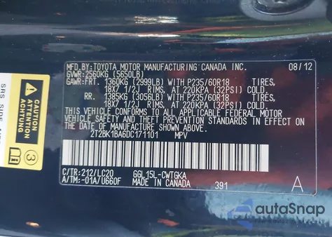 2013 Lexus Rx 350 z USA, uszkodzony, nr VIN 2T2BK1BA6DC171101